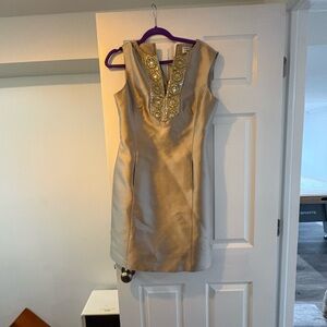 Chetta B Gold Mini Dress with Embellished Neckline